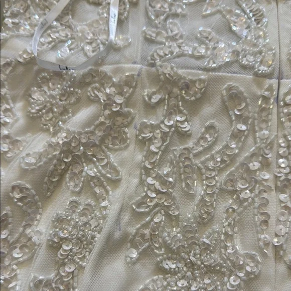 Lulus Momentous Love White Beaded Bustier Mesh Mermaid Maxi Dress Size Large - Picture 15 of 16